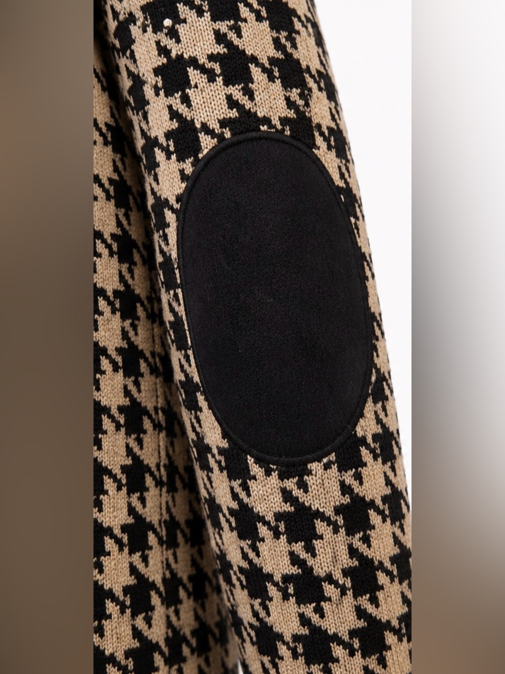 Anthropologie Chic Houndstooth Cardigan Preppy Lagenlook Sweater Elbow Patch, S - Picture 5 of 11